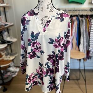 Maurices Floral Blouse with Purple and Pink Accents